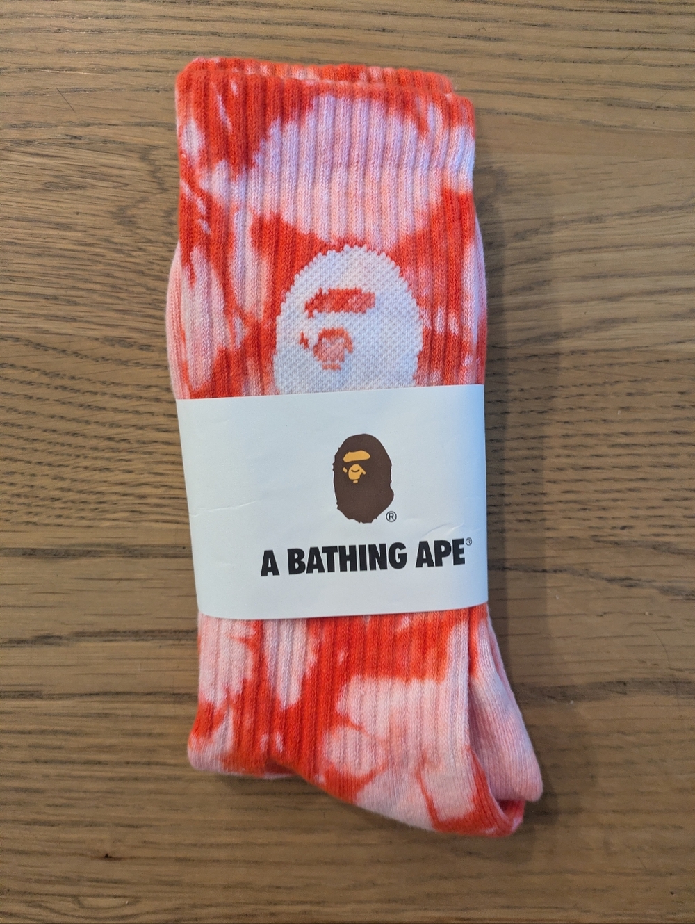 BAPE A Bathing Ape Orange Red Tie Dye Ape Head Socks - OS